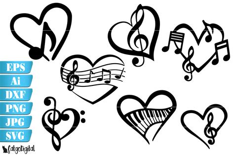 Love Music Notes Silhouettes SVG By CatgoDigital | TheHungryJPEG