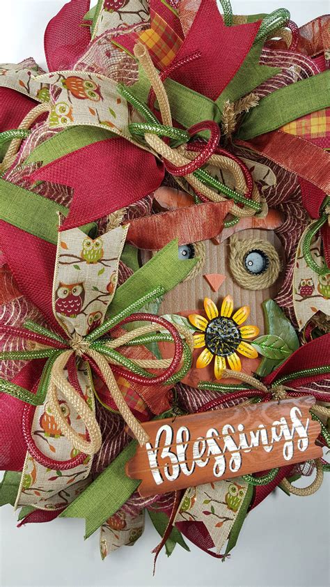 Owl Decor, Thanksgiving Wreath, Fall Wreath, Everyday Wreath, Autumn Wreath, Deco Mesh Wreath ...