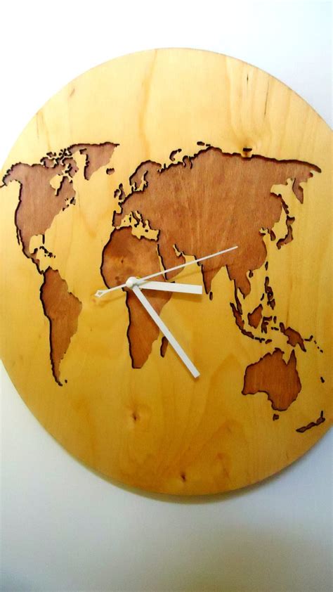 Large wall clock 15.7/ World map wall art / Wood world | Etsy