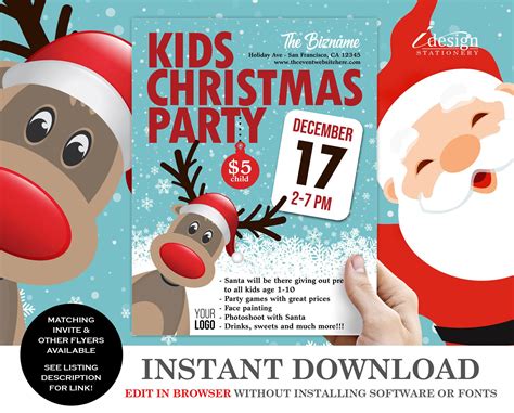 Children's Christmas Party Flyer Templates | Printable Funny Kids Holiday Party Invitation F ...