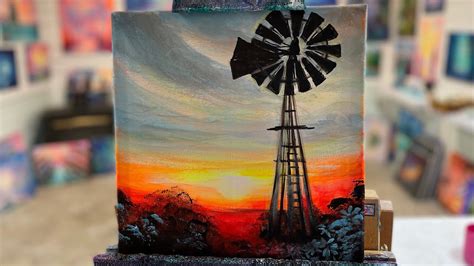 How To Paint An Old Windmill & Sunset/ Silhouette Painting Tutorial/ STEP BY STEP 🎨 ACRYLIC ...