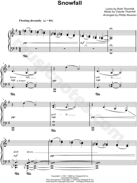 Claude Thornhill "Snowfall" Sheet Music (Easy Piano) in G Major ...