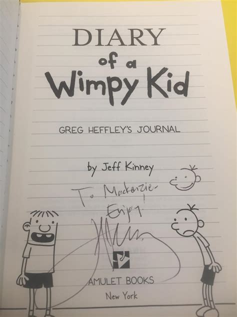 Diary of a Wimpy Kid, Book 1 par Jeff Kinney: Very Good Hardcover (2007) Inscribed by Author(s ...