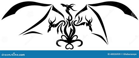 Two-headed Dragon Tattoo In Black Isolated Cartoon Vector ...