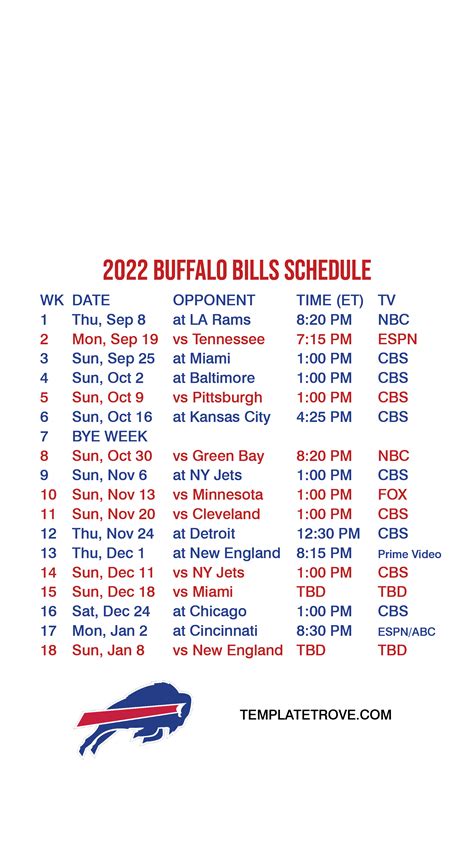 2022-2023 Buffalo Bills Lock Screen Schedule for iPhone 6-7-8 Plus