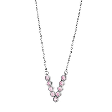 Harmony Silver Metallic "V" Necklace with Pink Zircon - Oxette