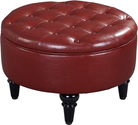 Amazon.com: Kings Brand Furniture – Red Faux Leather Round Storage ...