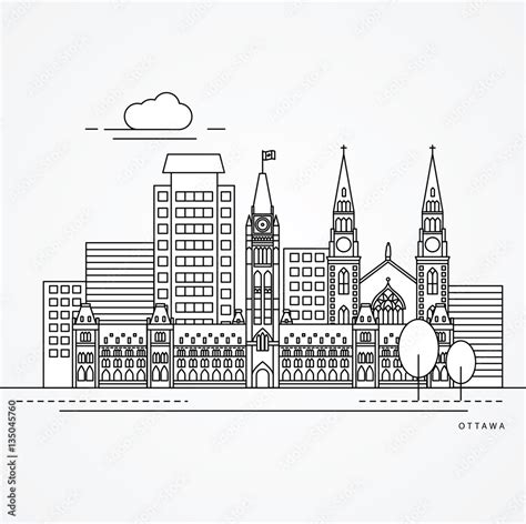 Linear illustration of Ottawa, Canada. Flat one line style. Trendy vector illustration vector de ...