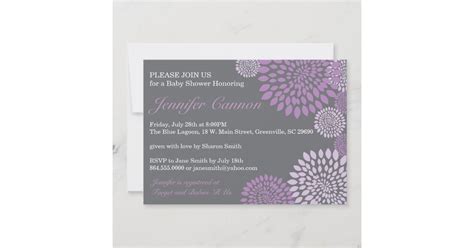 Grey Purple Modern Floral Baby Shower Invitation | Zazzle