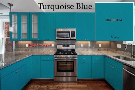 Kitchen cabinets wrapped, Turquoise kitchen cabinets, Teal kitchen cabinets