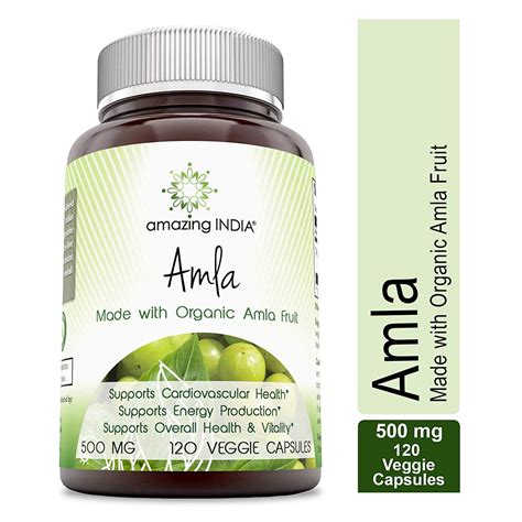 Amazing India Amla (Made with Organic Amla Fruit) 500 Mg (120 Count) Veggie Capsules (Non-GMO ...