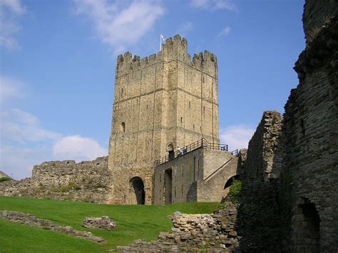 Richmond Castle in Richmond, North Yorkshire, England, stands in a commanding position above the ...