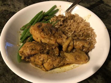 Trinidadian chicken curry with brown rice and green beans - 410 cals : 1200isplenty