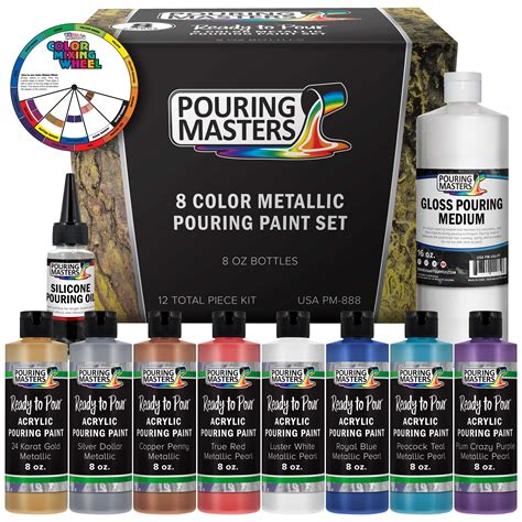 8-Color Metallic Ready to Pour Acrylic Metallic Pouring Paint Set - Premium Pre-Mixed High Flow ...