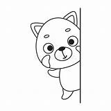 Coloring Page Cute Little Red Panda Peeking Around Corner  sketch template