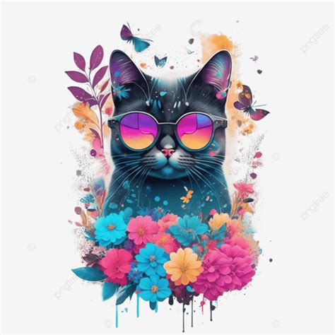 Modern Styleof Cat Wearing Sunglasses Design With Watercolor Splash ...