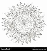 Mandala Flower sunflower coloring For Royalty Free Vector sketch template