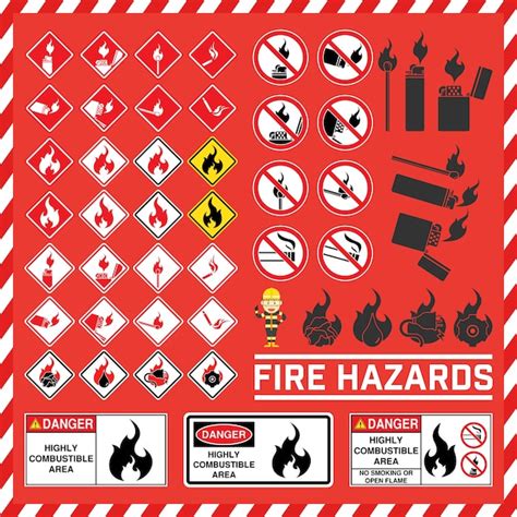 Premium Vector | Set of safety signs and symbol of fire hazard