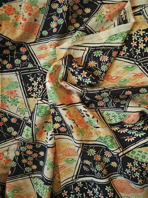 Vintage Japanese silk kimono fabric 160 cm x 36 cm (62 x 14) sensu ...