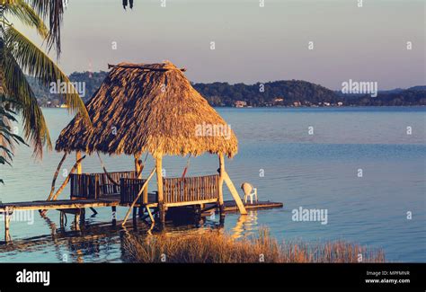 Sunset scene at the lake Peten Itza, Guatemala. Central America Stock Photo - Alamy