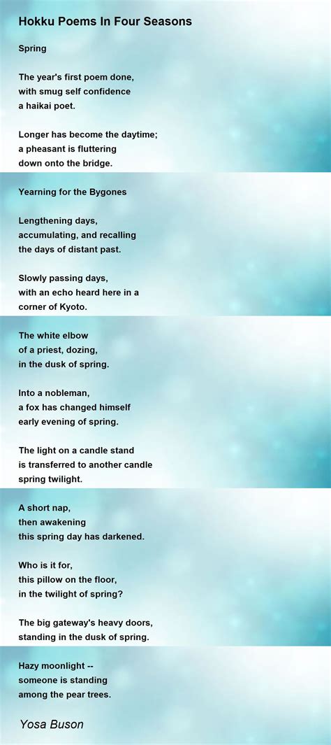 Hokku Poems In Four Seasons - Hokku Poems In Four Seasons Poem by Yosa Buson