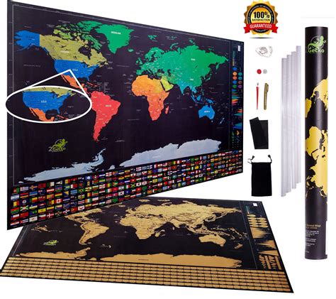 Buy Scratch Off World Map BONUS FRAME Glossy Finish Detailed ...