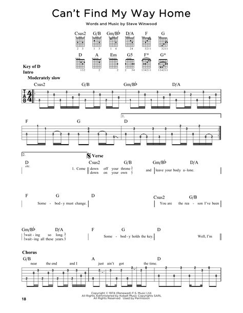 Can't Find My Way Home by Eric Clapton - Guitar Lead Sheet - Guitar Instructor