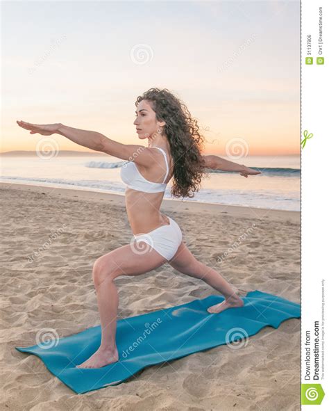 Beach Yoga Woman stock photo. Image of position, beauty - 31137806