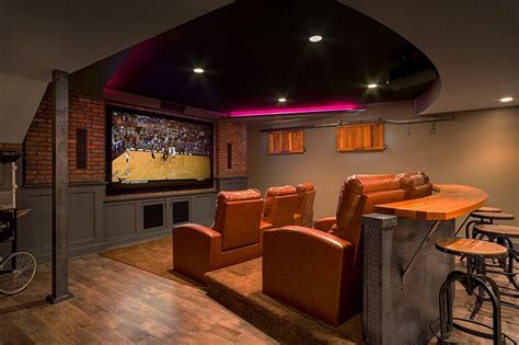 Custom designed bar adds to the appeal of the basement home theater ...