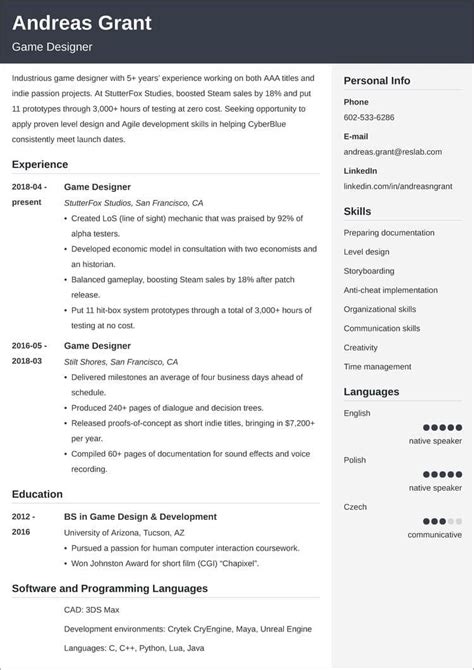 Game Design Resume—Sample & Tips for Game Designers