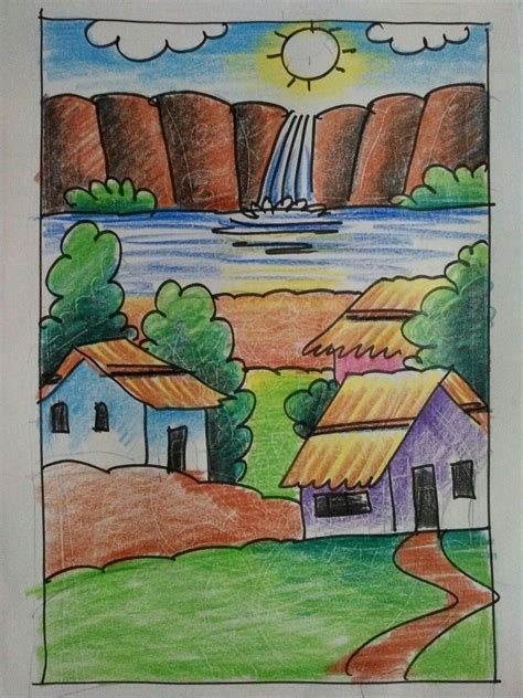 Easy Kerala Scenery Drawing - Drawing easy scenery with oil pastels.