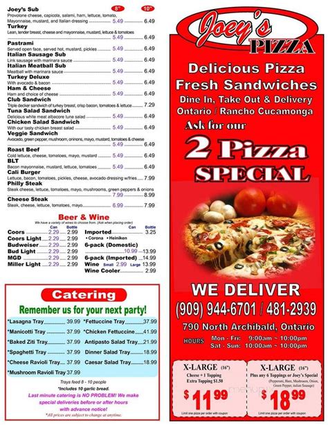 Online Menu of Joey's Pizza, Ontario, CA