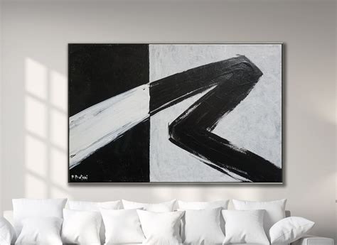 Minimalist Abstract Painting Black White Abstract Large Canvas Art Oversized Painting Gray ...