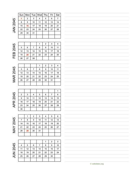 Printable 2045 Calendar | WikiDates.org