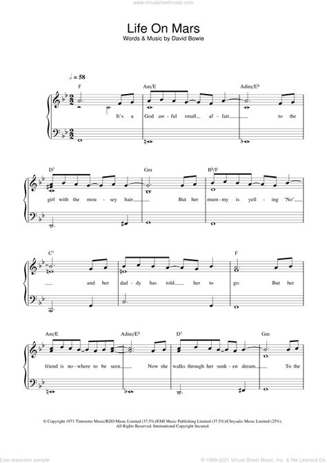 Bowie - Life On Mars? sheet music for piano solo [PDF]