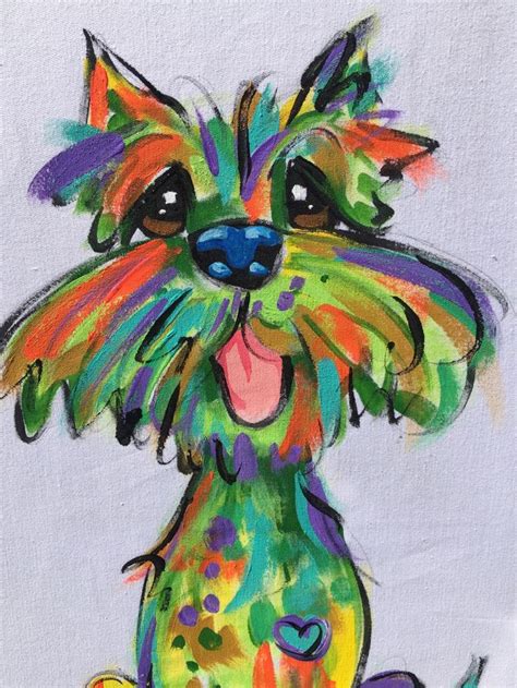 a painting of a colorful dog on a white background