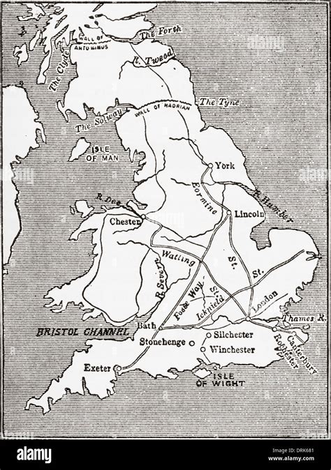 Map showing the Roman roads in Britain Stock Photo - Alamy