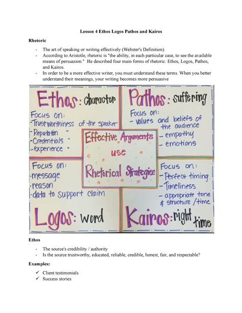 Lesson 4 Ethos Logos Pathos and Kairos - Lesson 4 Ethos Logos Pathos and Kairos Rhetoric The art ...