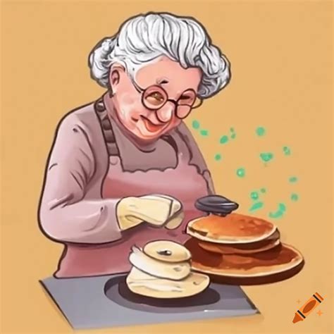 Grandmother cooking pancakes on Craiyon