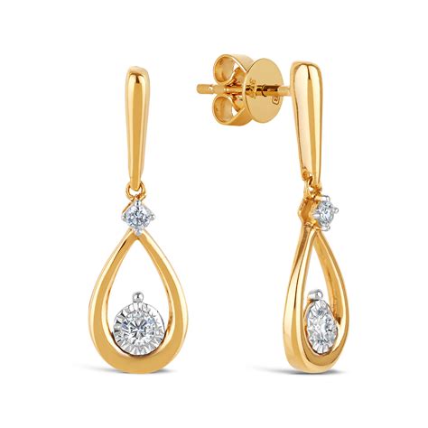 Diamond Tear Drop Earrings in 9ct Yellow & White Gold | Drop earrings, White gold, Earrings