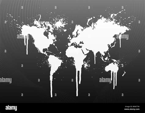 Vector illustration of a grungy splattered world map design with lined art background Stock ...