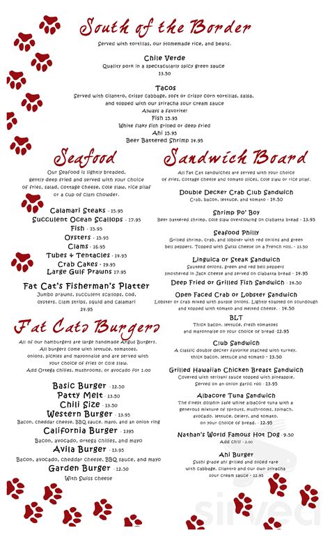 Fat Cats Cafe menu in San Luis Obispo, California, USA