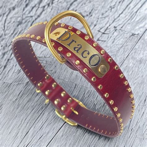 1.5" Wide Studded Leather Dog Collar with Nameplate – Karma Collars ...