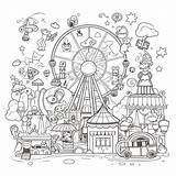 Coloring Page With An Amusement Park Ride And Buildings Outline Sketch  sketch template