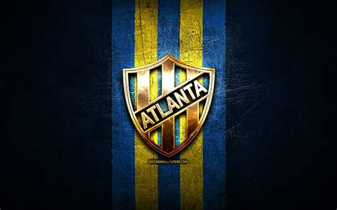 Atlanta FC, golden logo, Primera Nacional, blue metal background, football, argentinian football ...