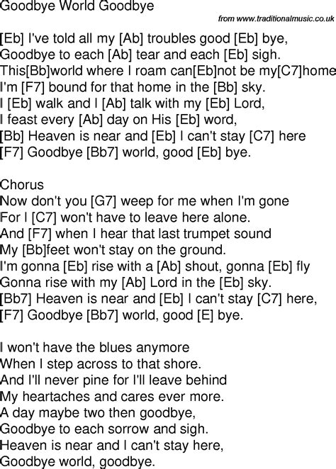 Old time song lyrics with guitar chords for Goodbye World Goodbye Eb