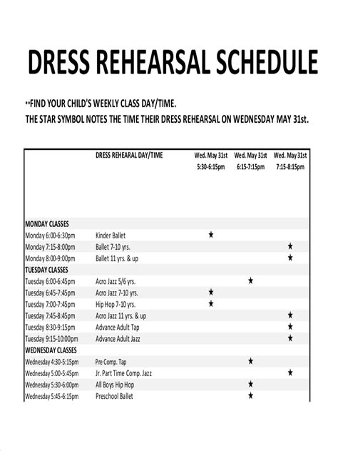 Rehearsal Schedule Template | charlotte clergy coalition