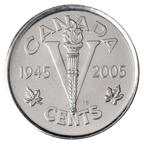 2005-P (1945-) Canadian 5-Cent Victory VE-Day 60th Anniv Nickel Coin (Brilliant Uncirculated)