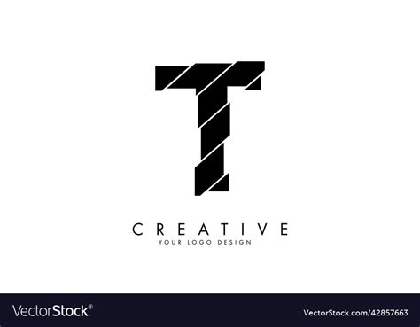 Black letter t with abstract sliced effect logo Vector Image