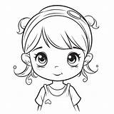 Cute Black And White Cartoon Little Girl Coloring Page Outline Sketch  sketch template